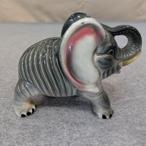 Vintage Hand Painted Japan Ceramic Elephant Figurine Grey Pink Glossy Glaze image 1