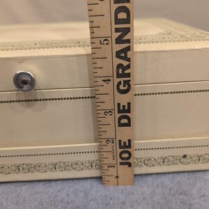 Vintage Cream Faux Leather Multi Tier Jewelry Box Red Velvet Lining Filigree image 5