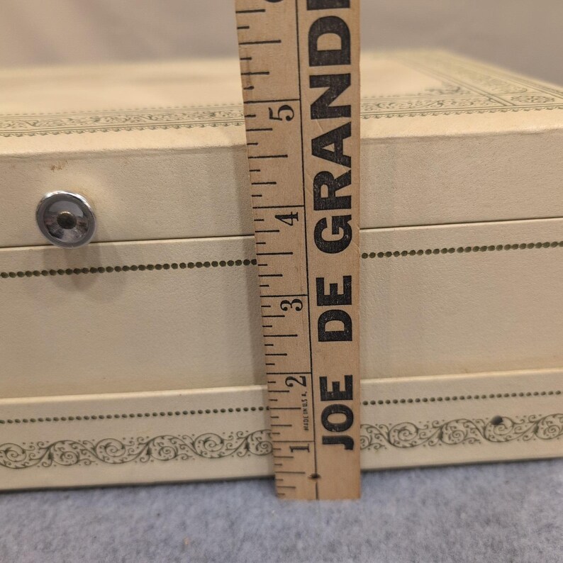 Vintage Cream Faux Leather Multi Tier Jewelry Box Red Velvet Lining Filigree image 5