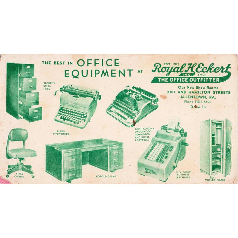 Vintage 1950s Royal H Eckert Advertising Blotter Allentown PA Office image 1