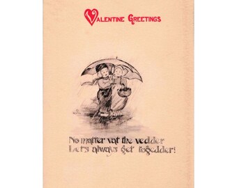 1912年製 オランダのバレンタインポストカード マジェスティック・パブリッシング社 雨傘 VG