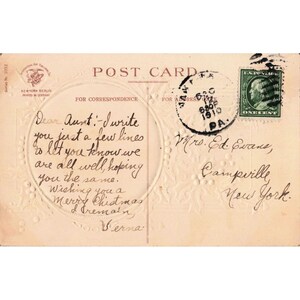 アンティーク 1910年 クリスマス ポストカード エンボス加工 女性の肖像画 ヒイラギの実 1052 VG- 画像 2
