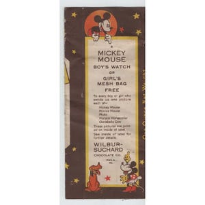 Efímero de envoltorio de barra de chocolate con nueces tostadas de Mickey Mouse y Wilbur Suchard, estilo vintage. imagen 2