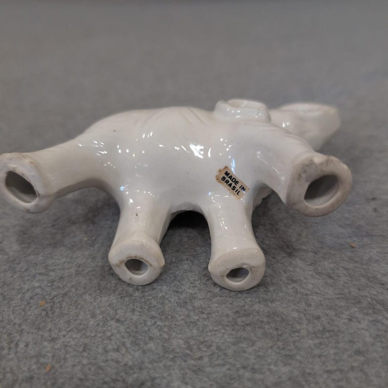 Vintage White Ceramic Elephant Figurine Trunk Up Good Luck Made in Brasil image 6