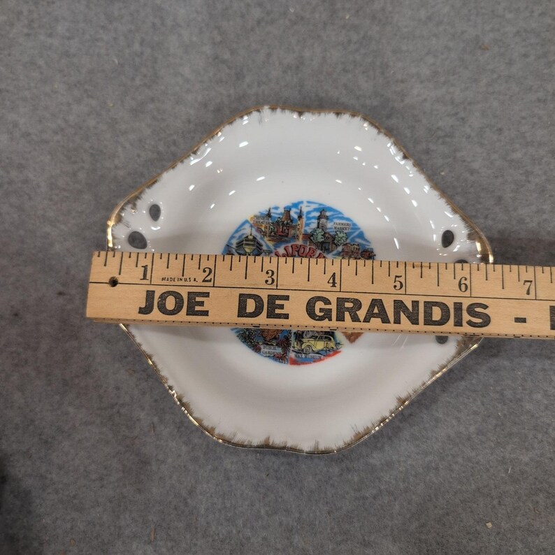 Vintage California Souvenir Dish Scalloped Gold Trim Japan Landmarks NA308 image 4