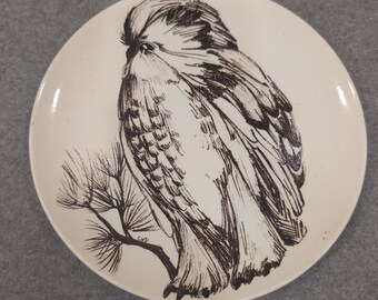 Vintage Owl Sketch Ceramic Decorative Plate Cream Black Bird Illustration NA308