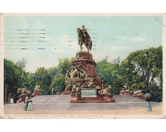 Vintage 1920 Phostint Postcard Washington Monument Fairmount Park Philadelphia