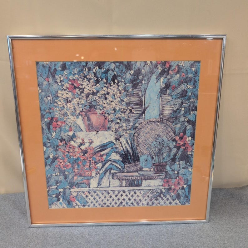 Weniger gerahmter Garten-Floral Kunstdruck Silber Metallrahmen Pfirsich-Mat Bild 1