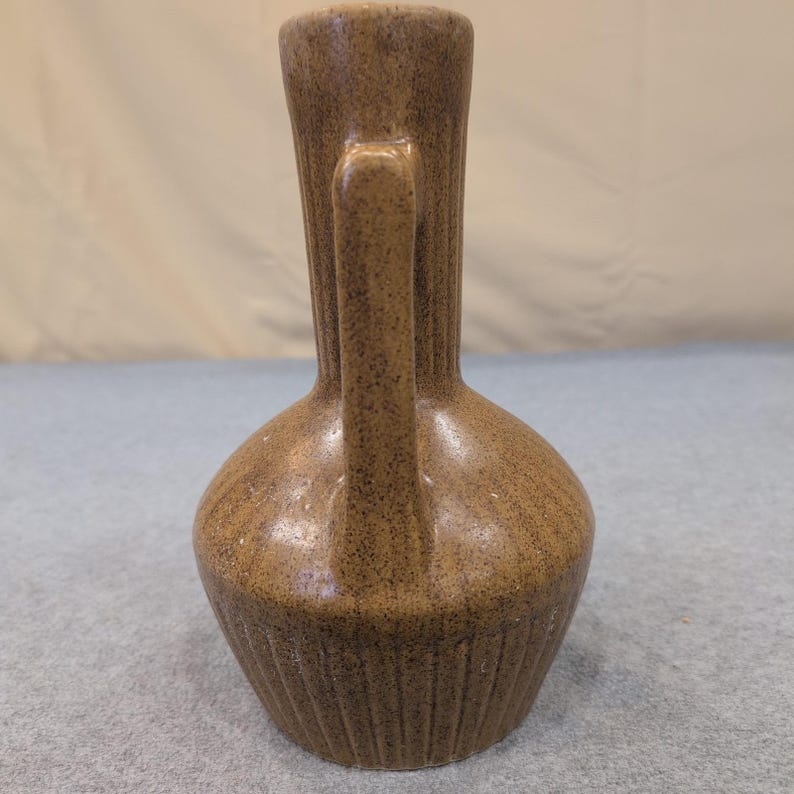 Vintage Monmouth Pottery Brown Speckled Stoneware Pitcher Maple Leaf USA image 7