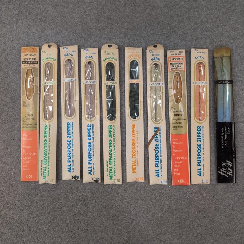 Vintage J.P. Coats Zipper Lot 10pc Metal Separating All Purpose Trouser Assorted image 1