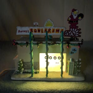 Barneys Bowlarama Lighted Christmas Village Building Retro Bowling Alley Decor image 1