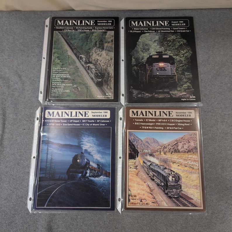 Revista Vintage Mainline Modeler, lote de 4 números, 1985-1986, referencia para aficionados a los trenes imagen 1