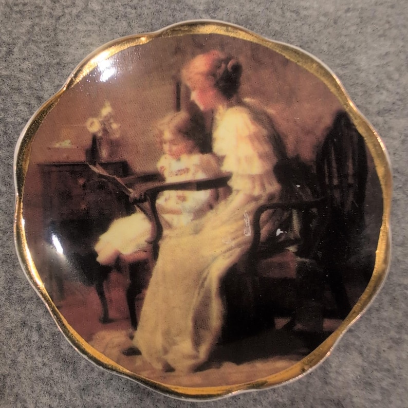 Staffordshire Collection Bone China Trinket Dish England Mother Child 2.75" image 1