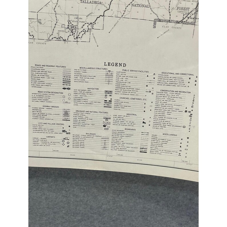 Vintage 1981 Cleburne County, Alabama, snelwegkaart, weg 24 x 18 inch Heflin Ranburne afbeelding 3