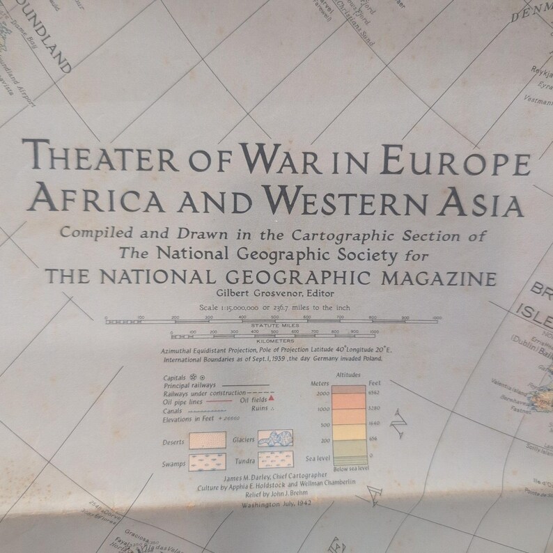 1942 National Geographic Theater of War Europe Africa Western Asia Map 30x26 image 2