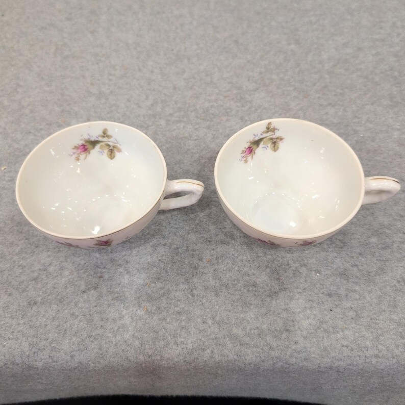 Bond Ware L&M Vintage Porcelain Teacups Pink Rose Floral Gold Rim Set of 2 image 3