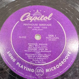 Nat King Cole Penthouse Serenade 10in Vinyl LP Capitol Records H-332 Piano Solo image 1