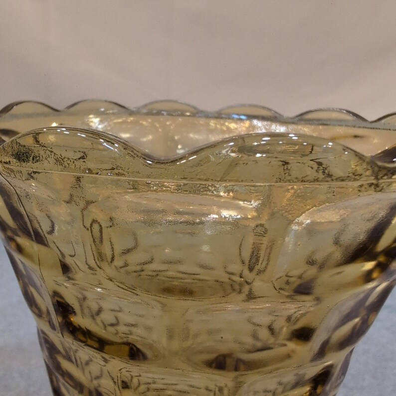 Vintage Federal Glass Amber Pressed Glass Vase Scalloped Rim Yorktown Pattern image 2