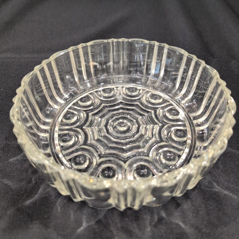 Vintage Clear Pressed Glass Ribbed Bowl Geometric Sunburst Base Candy Dish image 2