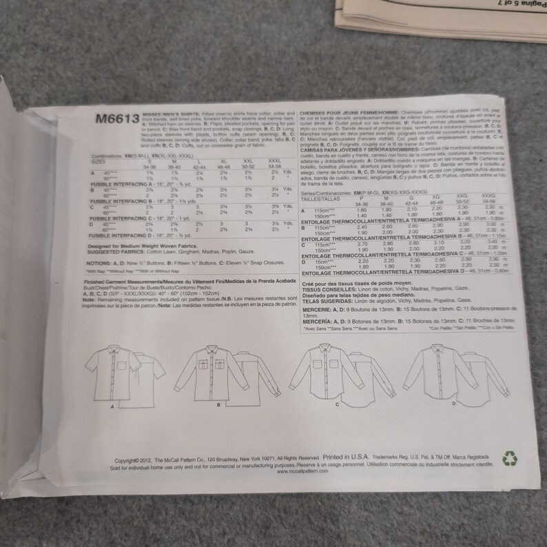 McCalls M6613 Misses Mens Fitted Shirt Sewing Pattern Size S-XXXL Factory Folded image 2