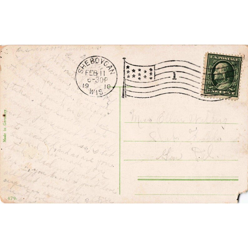 Vtg 1910 RPPC Postcard Romantic Couple City Balcony Sheboygan WI Germany image 2