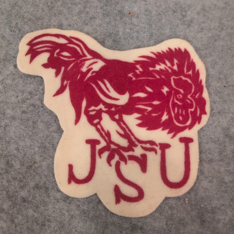 Vintage Jacksonville State University JSU Gamecocks Rooster Felt Patch Red Cream image 1