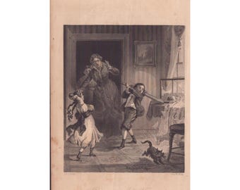 Antieke staalgravure van F.O.C. Darley, 'Out on the First Baseball', Victoriaanse prent.