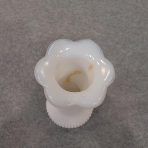 Vintage White Milk Glass Ribbed Bud Vase with Ruffled Rim image 2