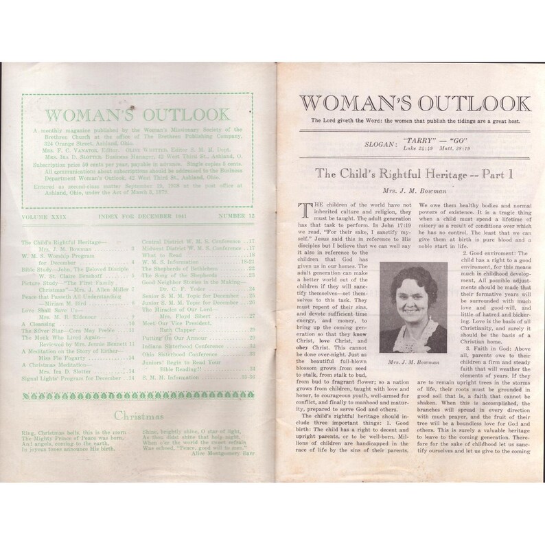 Vintage Woman's Outlook Magazine December 1941 Brethren Church Christmas Issue image 3