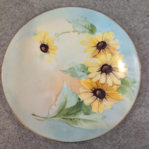 Favorite Bavaria Hand Painted Yellow Floral Porcelain Plate Artist Signed Wanda image 1