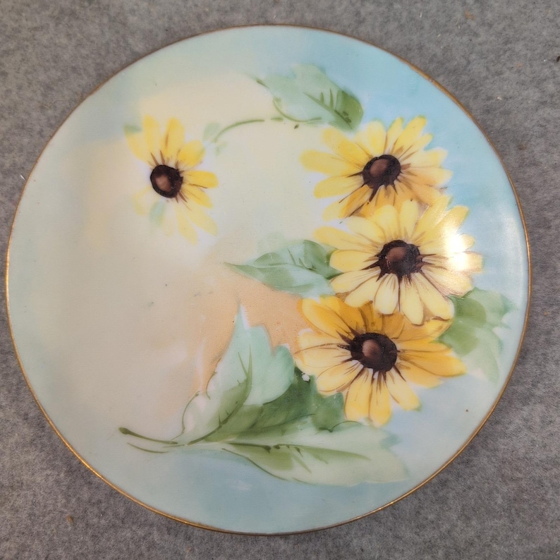 Favorite Bavaria Hand Painted Yellow Floral Porcelain Plate Artist Signed Wanda image 1