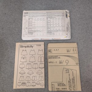 Simplicity 7239 Baby Toddler Sewing Pattern Tops Panties Hat Size XXS-L VG image 2