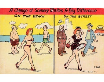 Vintage Comic Linen Postcard H Dean A Change of Scenery Risque Humorous C 268
