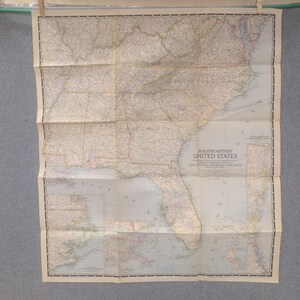 Vintage 1947 National Geographic Southeastern United States Map 29x26 Foldout image 1