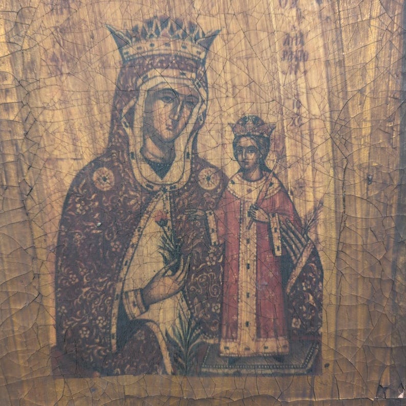 Handgefertigte Jungfrau Maria & Kind Ikone Hodegetria Stil Holz Plakette Ägypten San Mark Bild 2