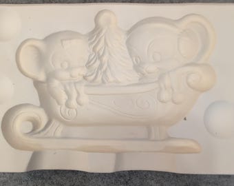 VTG 1978 Alberta's Molds Inc Ceramic Sleigh with Mice & Tree Casting Mold A-127