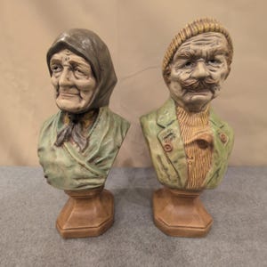 Vintage Salty Dog and Sea Hag Beulah Ceramic Bust Figurines Nautical Decor Set image 1