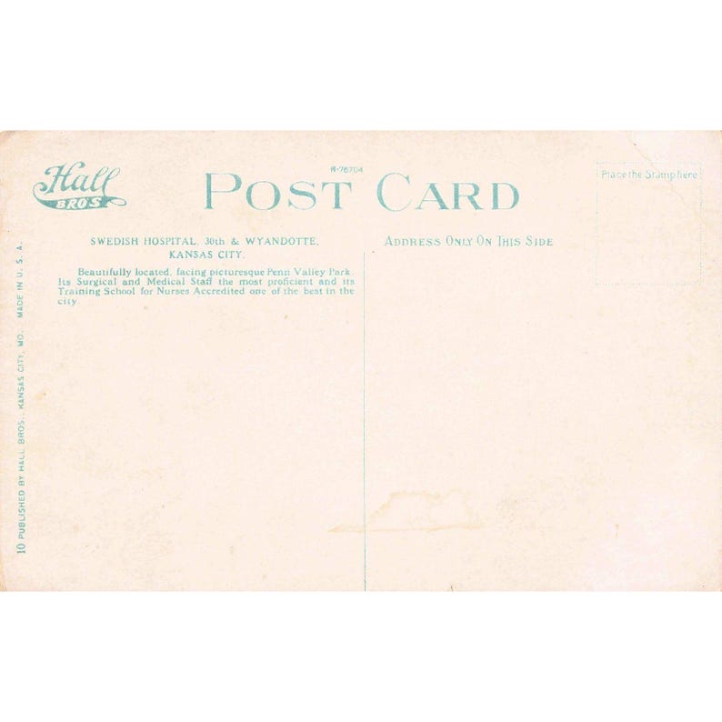 Vtg Swedish Hospital Kansas City MO Linen Postcard Hall Bros 30th Wyandotte image 2