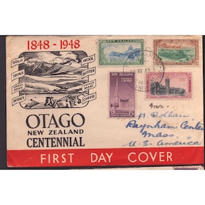 1948 Nowa Zelandia Otago Centennial FDC Illustrated Cachet Dunedin to USA zdjęcie 1