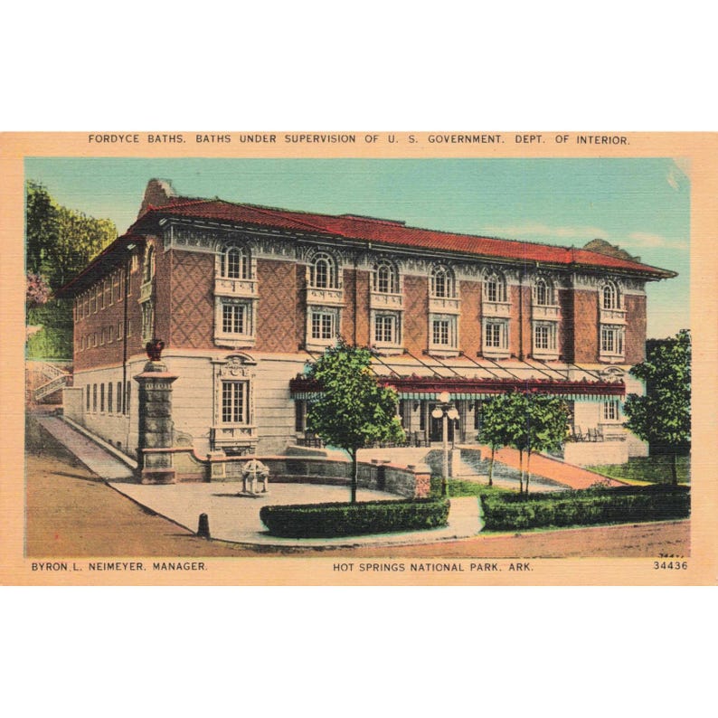 Fordyce Baths Hot Springs National Park AR linnen ansichtkaart c1940 Metrocraft afbeelding 1
