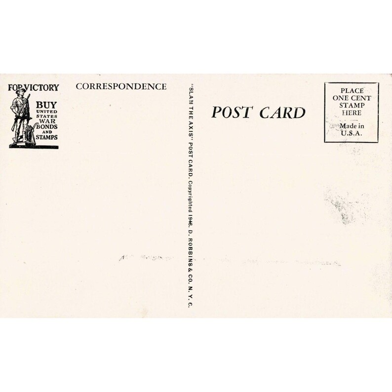 1942: Angriff auf die Achsenmächte – Bedingungslose Kapitulation – Propaganda-Postkarte aus dem Zweiten Weltkrieg – D. Robbins Bild 2