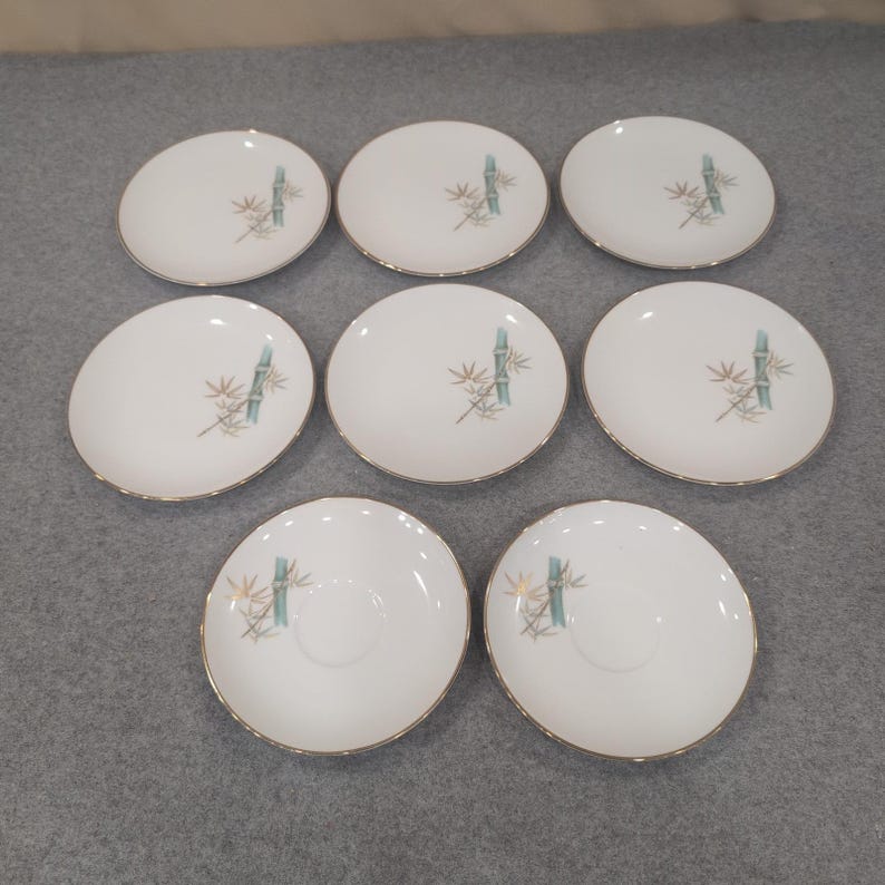 Noritake Oriental 6341 Bamboo Salad Plates and Saucers Set of 8 Japan Fine China image 1