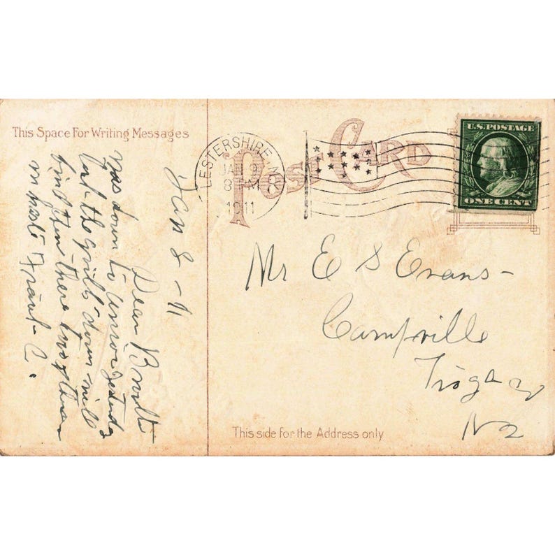 Vtg 1911 New Years Greetings Postcard Gnomes Money Bags Moon 1c Franklin Stamp image 2