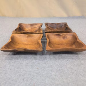 Vintage Acacia Wood Clover Snack Bowls Set of 4 Made in Philippines MCM image 2