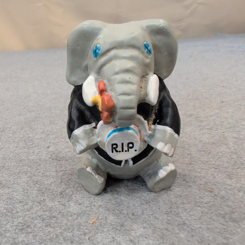 Vintage 1988 Terry Estvold RIP GOP Elephant Tuxedo Figurine Political Satire image 4