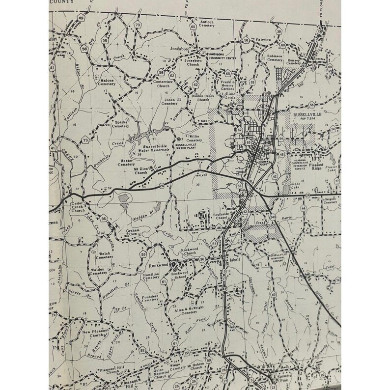 Vintage 1977 Franklin County Alabama Highway Map 22" x 18" Russellville Red Bay image 4