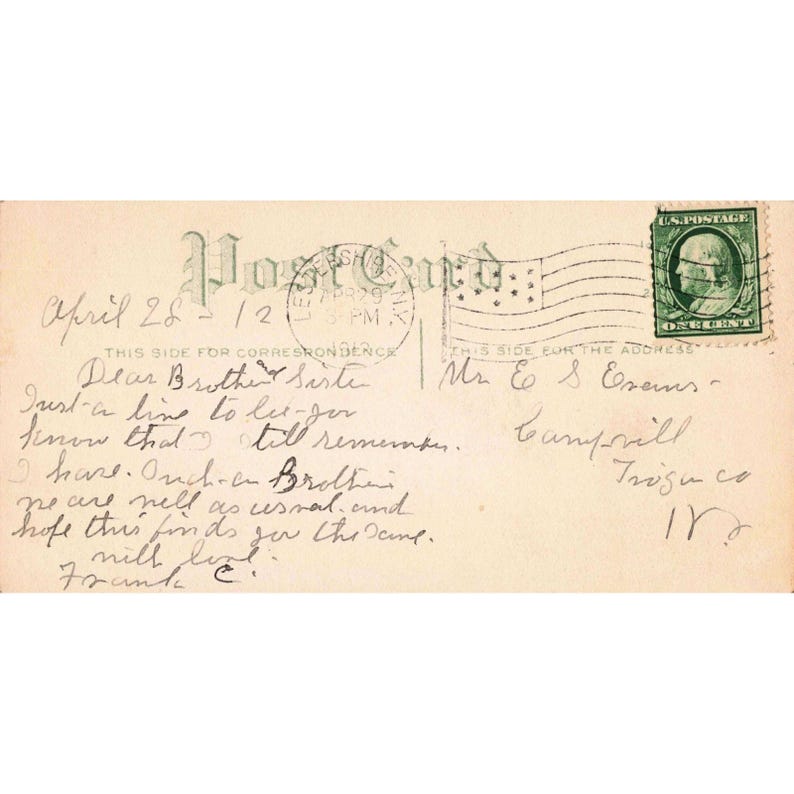 Vintage 1912 Sailing Ship Postcard 1c Benjamin Franklin Stamp Newburgh NY VG image 2