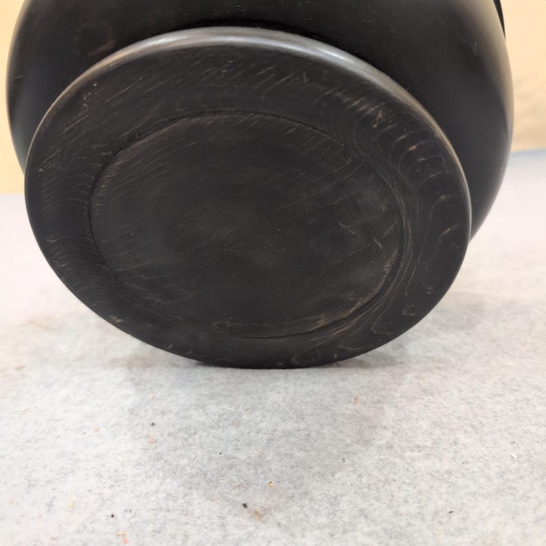 Vintage svart träpiedestalskål rund fot dekorativ catchall-skål bild 3