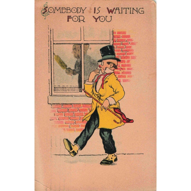 Vtg 1917 Comic Postcard Somebody Is Waiting For You Sheboygan WI GDD 5019 image 1