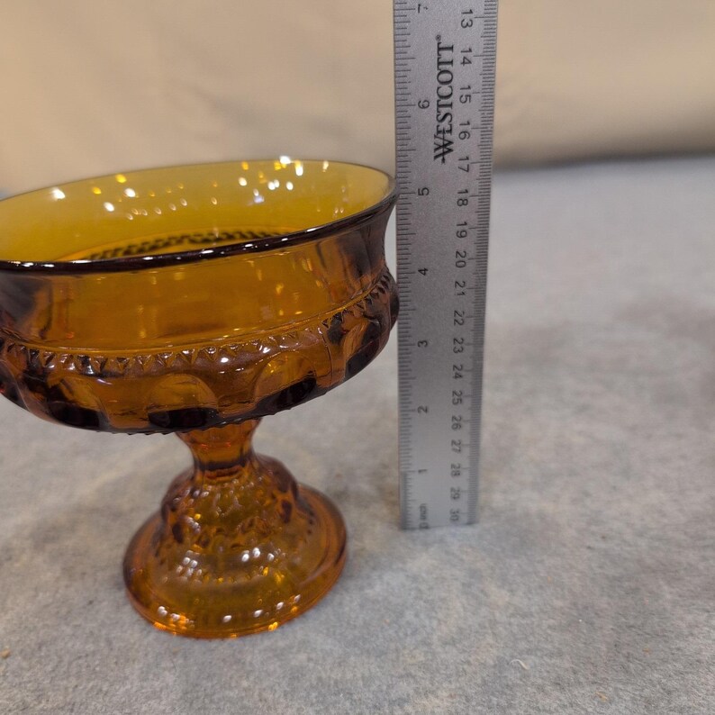 Indiana Glass Co Amber Kings Crown Thumbprint Compote Candy Dish MCM Glassware image 4